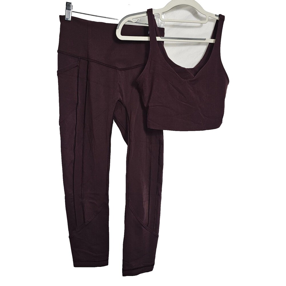 Lululemon Sports Bra Leggings Set Womens 6 Purple High Rise Pockets Yoga